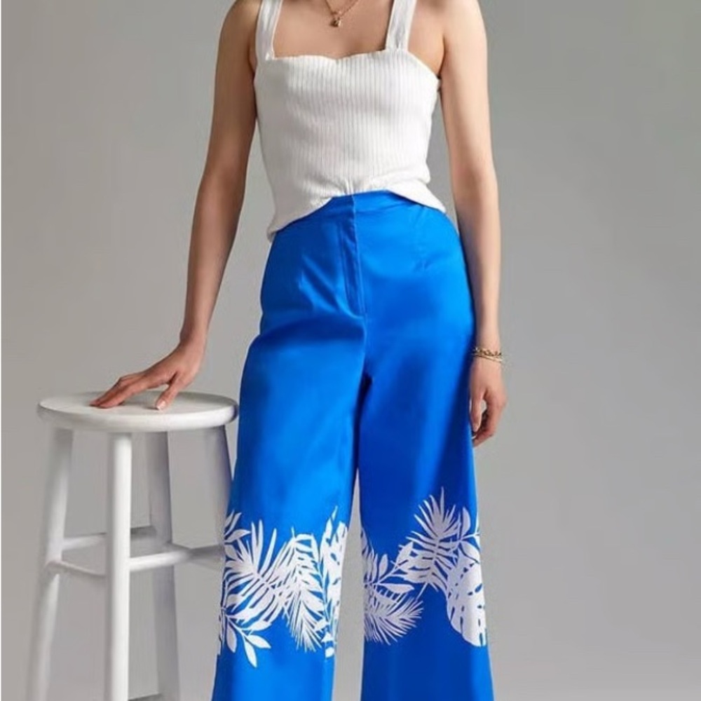Hutch Blue Leaf Print Wide-Leg Pants - Anthropology